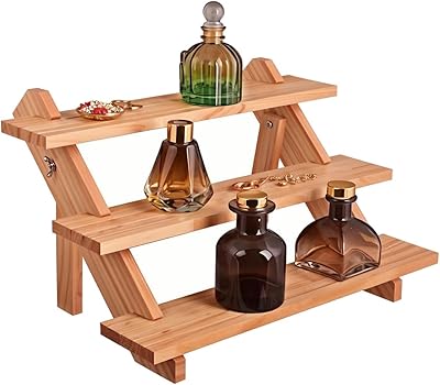 DBlosp Display Riser, Wooden 3 Tier Perfume Stand Organizer, Sturdiness Cupcake Stand Holder, Pure Wood Large Shelf for Party, Decoration and Organization