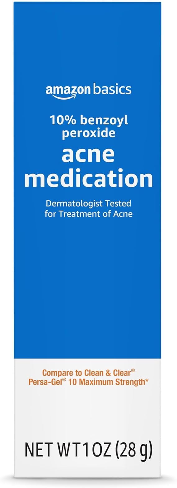 Amazon Basics 10% Benzoyl Peroxide Acne Treatment Gel, Maximum Strength, 1 Fluid Ounce