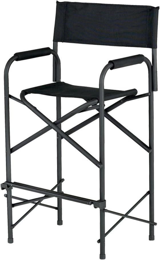E-Z UP Tall Directors Chair, Seat 31 High, Padded Armrests and Storage Bag, Black