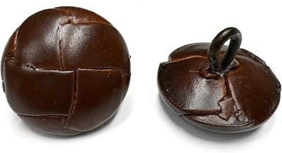 Genuine Leather Buttons Vintage Pack 6 - Round Sewing Buttons for Coats Jackets Sweaters Knitwear Craft DIY Accessories Dark Brown, 34