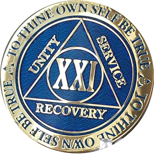 21 Year AA Medallion Dusty Blue Color Gold Plated Chip XXI