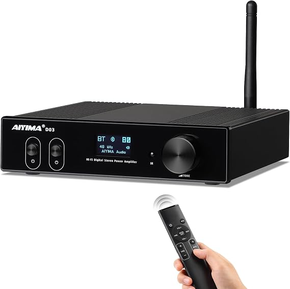 AIYIMA D03 Bluetooth 5.0 Power Amplifier 150W * 2 HIFI 2.1 Digital Amplifier Supports ACC, SBC, aptX, aptX-LL, APTX-HD for Home Audio System
