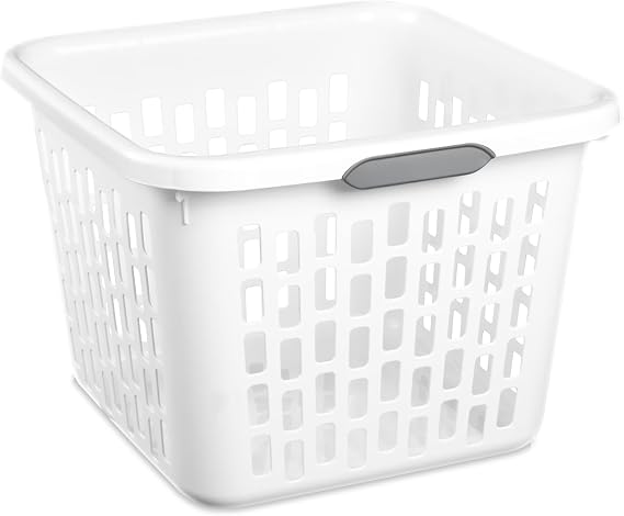 1.5 Bushel Square Laundry Basket, Plastic Laundry Basket with 2 Comfort Grip Handles, White