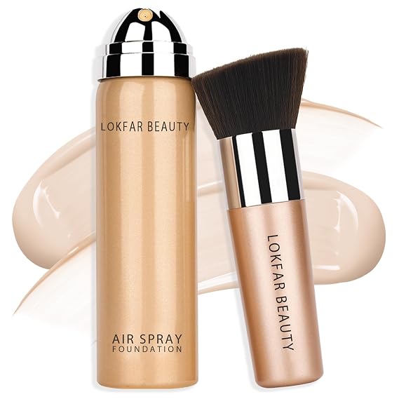 LOKFAR AirBrush Foundation Spray, Full Coverage Foundation | #A01 Ivory | Silky Mist Spray Makeup Kit with Brush, for Smooth Radiant Finish, Formula Breathable Lightweight Hydrating Concealer