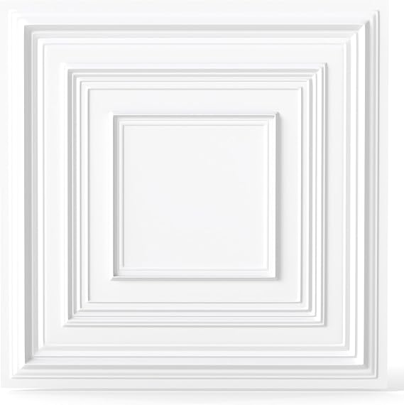 Toolsempire Drop Ceiling Tiles 2 ft x 2ft, 24" x 24" PVC Ceiling Panels with 3D Decorative Patterns, 12-Pack Modern Square Tiles with Drop-in & Glue Up Installation Covers Up to 48 Sq.ft., White