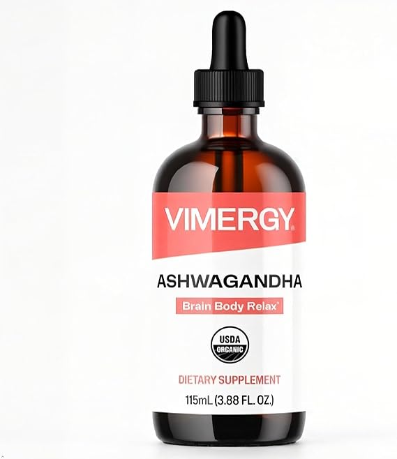 Vimergy Ashwagandha Organic Stress Relief, Liquid Extract 250 mg, 115 mL