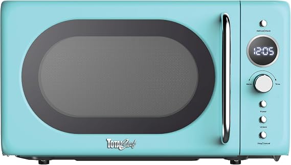 Total Chef Retro Microwave Oven | 20L / 0.7 Cu Ft | Quick Start & Defrost By Weight/Time | 8 Pre-set Cooking Modes For Coffee, Rice, Pasta, Potato, Reheat, Fish, Pizza, Popcorn | 700W | Red (Blue)