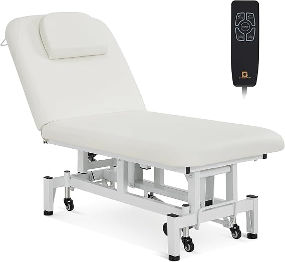 BarberPub Electric Facial Bed Dual Motors Wheeled Salon Spa 2750 White