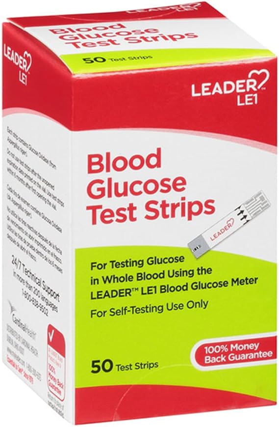 LEADER Blood Glucose Test Strips for Diabetes, No-Coding, Fast, Certified, Accurate Results, Use with LEADER Blood Sugar Monitoring System, 50 Diabetic Test Strips