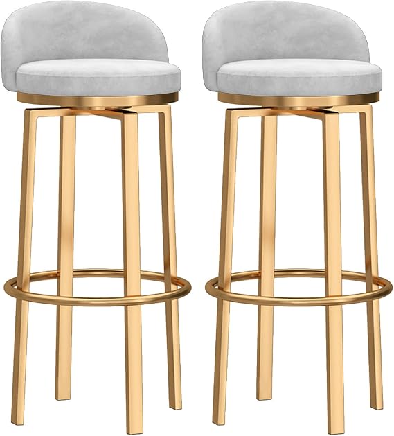 Swivel Bar Stools Gold Metal Leg Set Modern Counter Height Barstools with Back High Dining Chairs for Home Kitchen Island-White 2 Pcs-29.5in Sitting Height