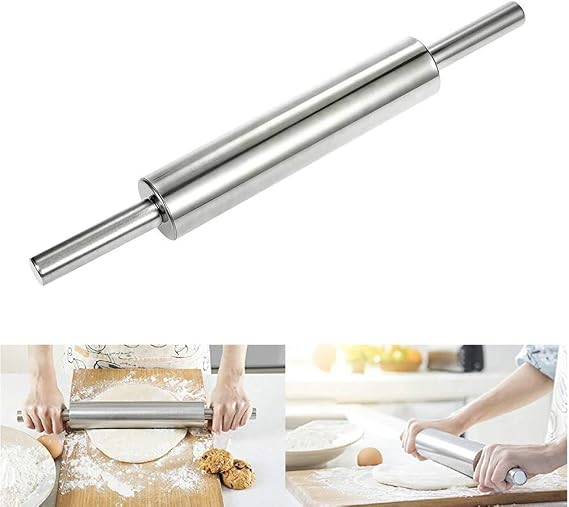 Professional Stainless Steel Rolling Pin, 38cm Stainless Steel Dough Roller, Nonstick Dough Rolling Pin for Baking Cookie Pie Pizza (1#)