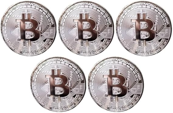 Bitcoin Collectible Gift Virtual Replica Virtual Currency Coin Goods Art Kolek Plated Light Coins Commemorative Coins Collection Pack of 5 Silver