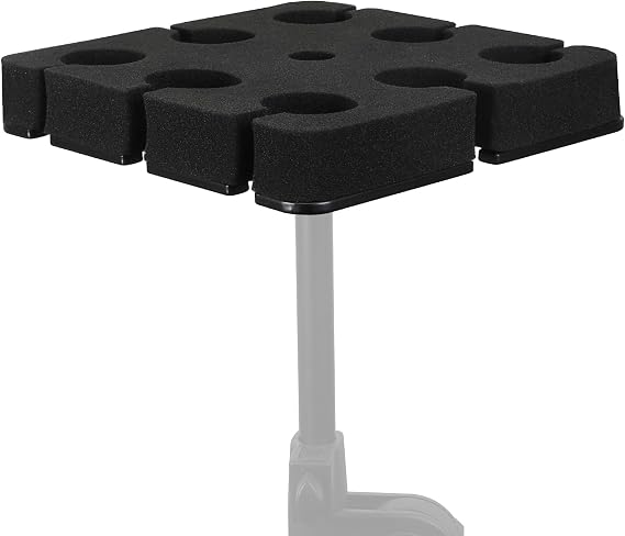 Square Multi Microphone Holder for Mic Stand, 8-Slot Aluminum Mic Organizer Tray for Wired and Wireless Handheld Mics, 5/8"-27 Socket with 3/8"-16 Adapter, Holder Only, Black