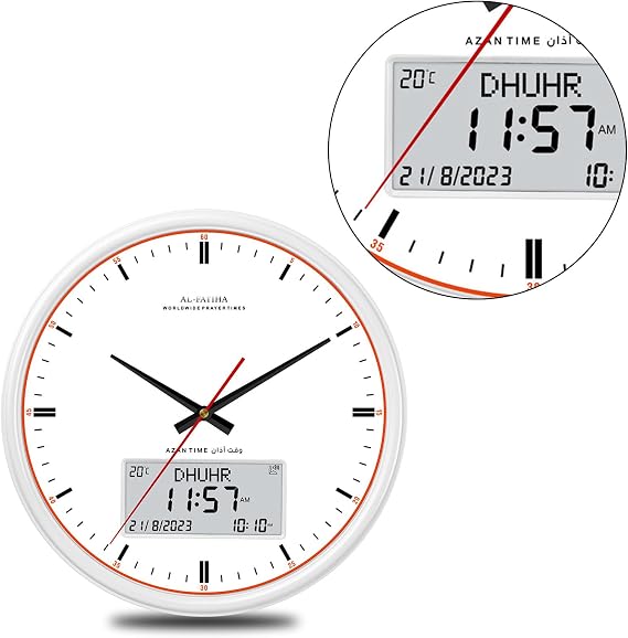 13inch Digital Azan Clock Retro Round Wall Clock with Alarm Clock Function & Year Data Temperature Prayer Time Display FAJ-360 Retro Round Clock