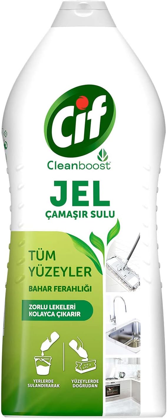 Cif Jel Yüzey Temizleyici Cleanboost Tüm Yüzeyler için Leke Çıkarıcı Çamaşır Sulu Bahar Ferahlığı 1500 ml