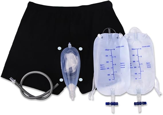Men's Incontinence Briefs Set Leakproof Incontinence Underwear for Men Detachable Wearable Urinal with Urine Leg Bag & Silicone Urine Collector Catheter for Elderly, L, Collector
