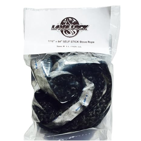 LavaLock 7/16 x 84 Rope Gasket Wood Stove Doors 7 ft Long self Adhesive 1,000F Fiberglass