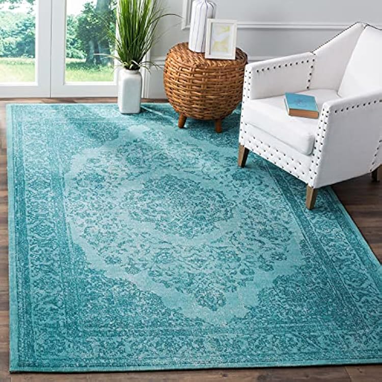 SAFAVIEH Classic Vintage Collection Accent Rug - 3 x 5, Aqua, Oriental Medallion Cotton Design, Easy Care, Ideal for High Traffic Areas in Entryway, Living Room, Bedroom CLV121E