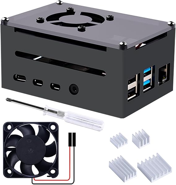 GeeekPi Case for Raspberry Pi 4, Pi 4 Aluminum Case with Fan, Pi 4 Heatsink for Raspberry Pi 4 Model B, High Case Supports POE Hat