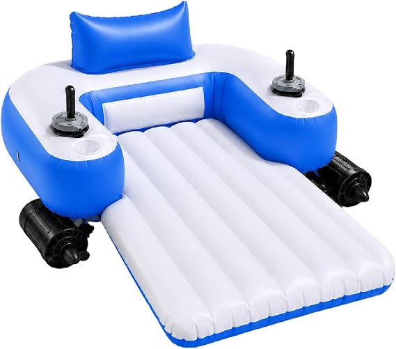 Motorized Pool Float for Adults, Inflatable Lounger with Single/Dual Motor Options, 360 Joystick Control, 5200mAh Battery, Backrest, Cup Holder, 330 lb Electric Pool Float B