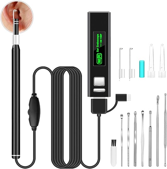 Ear Wax Removal Kit, Ear Cleaner Ear Otoscope, 1.3MP 720P HD Ear Otoscope 5.5mm Ear Camera with 6 LED Lights, Portable Visual Ear Wax Removal Tools for iOS Android Smartphone Tablet