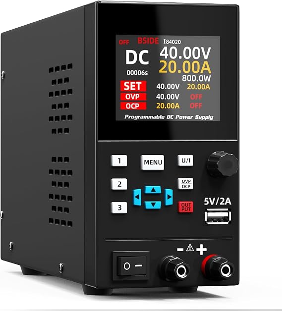 BSIDE Programmable DC Power Supply 40V 20A Bench Power Supply Small Variable Lab Power Supply Adjustable Switching Regulated Wide Range Power Supply with Button and Knob Adjustment, Memory Function