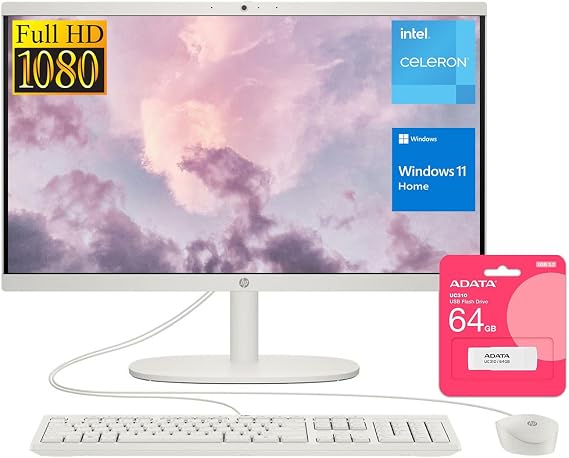 HP Premium All-in-One Desktop, 21.5" FHD Display, Intel Celeron J4025, 16GB RAM, 1TB SSD, Webcam, HDMI, Wi-Fi 6, Wired KB & Mouse, Windows 11 Home, White, Bundle with UC310 64GB USB Flash Drive