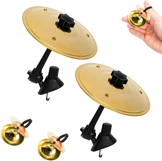 Car Cymbal Air Vent, 2Pcs Mini Drum Crash Cymbal for Car Vent with Finger Cymbal, Funny Musical Instruments Gadget Gifts for Drummers & Music Lovers, Car Symbol Drum fits Most Vehicles (Gold)