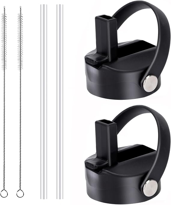 Straw lid for Wide Mouth Water Bottle 12oz 32oz 40oz 64oz 128oz, Compatible With Hydroflask Bottle, Replacement Cap Straw Cap With Big Nozzle, Lid with Straws and Brush with Flexible Handle