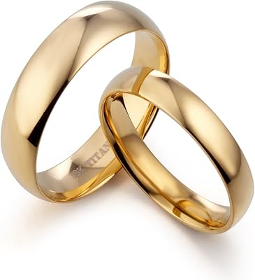 Gemini His Her Dome Comfort Fit 18K Gold Fill Anniversary Wedding Titanium Rings Men Sz 10.5 Valentine