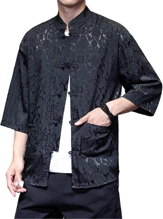 Men's Chinese Style Short Sleeve Shirt Kung Fu Casual Vacation T-Shirt Top