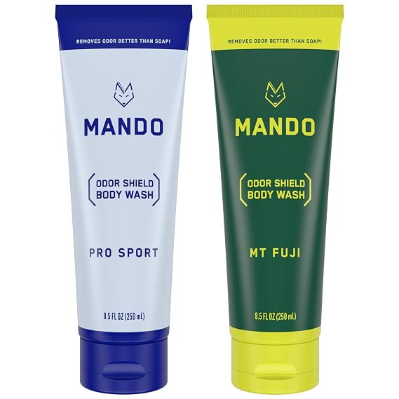 Mando Odor Shield Body Wash - Pro Sport and Mt Fuji Scents - 24 Hour Control, Removes Odor Better than Soap | SLS and Paraben Free, Skin Safe