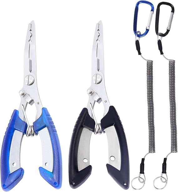 Fishing Pliers Long Nose Hook Remover 2 Multi-function Scissors Braid Cutters Lightweight Stainless Steel Fishing Tools Split Ring Opener Fish Gripper Gear Accessories
