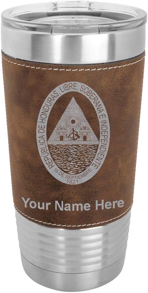 LaserGram Personalized 20oz Tumbler, Flag of Honduras (Rustic) | Engraved Gift, Faux Leather Wrap, Vacuum Insulated Stainless Steel, Laser Engraved With Your Name
