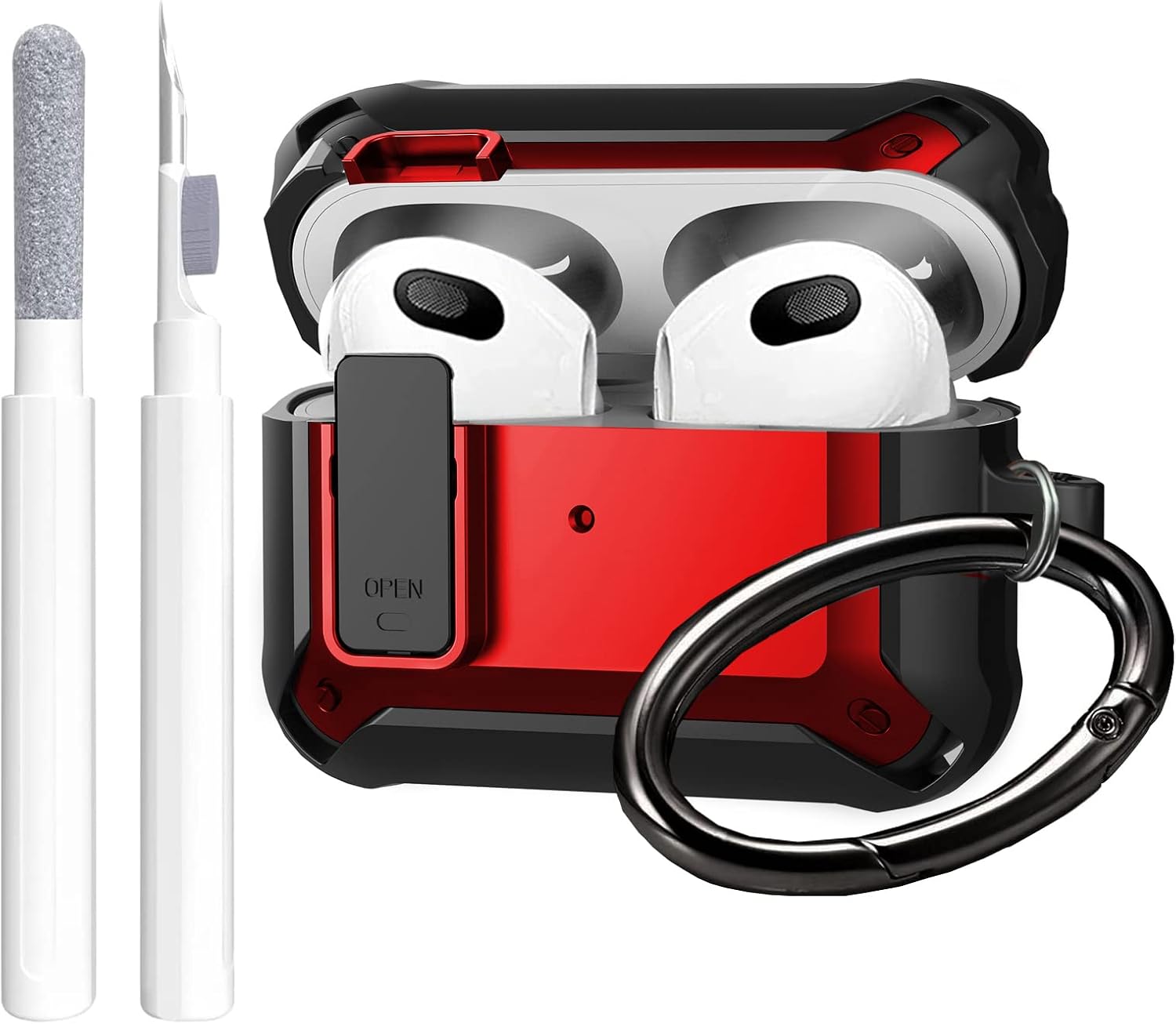 for Airpods 3rd Generation Case Men Lock with Cleaning Kit, Protective Cover with Cleaning Pen Compatible with Airpod 3rd Gen Case, Shockproof Rugged Shell for Air Pods 3 2021 Case