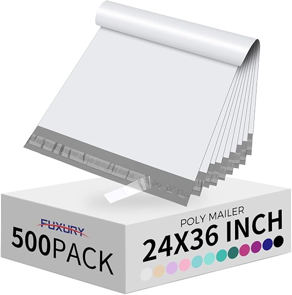 Fuxury Extra Large Poly Mailers 24x36" 500Pcs, XXL Jumbo Shipping Bags,White