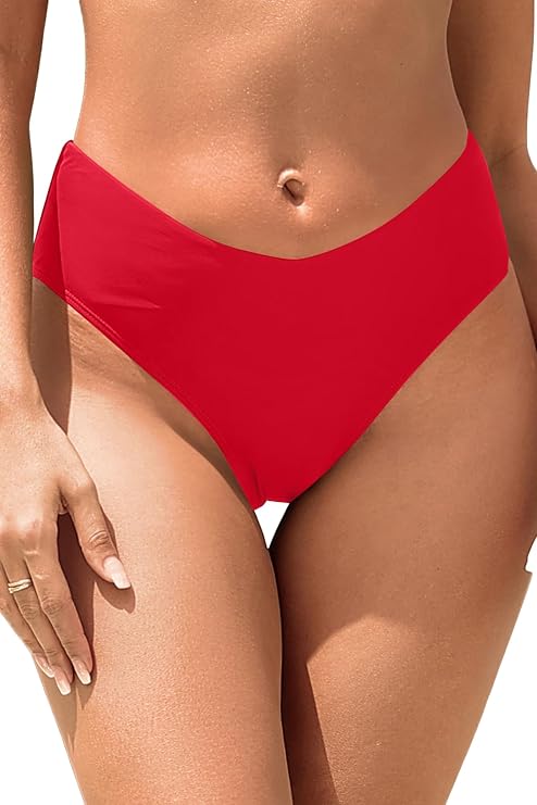 Zmart Women V-Cut Cheeky High Cut Mid Rise Bikini Bottoms