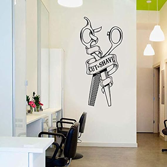 Cut & Shave Sign Haircuts for Men Barbershop Art Barber Hairdresser Window Wall Decals Decor Vinyl Sticker IR4878