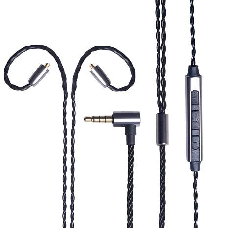 okcsc Earphone Upgrade Cable,MMCX Earbuds Replacement Cord,4 Cores Gold-Plated Plug Earphones Audio Adapter for Shure SE215 SE315 SE535 (MMCX,Black,Mic)