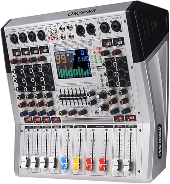 VR-6 PRO Amplifier Mixing Console with Bluetooth DJ Audio Mixer | 550W High Power Output, 99 DSP Effects, Large Screen Spectrum Display, Intelligent Noise Reduction for Bar Stage, Studio