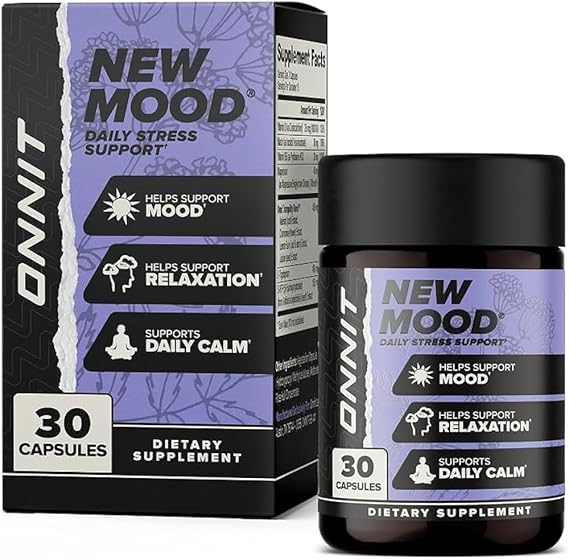 ONNIT New Mood Daily Stress Support Capsules, IGENTM Non-GMO Tested, Sleep and Mood Support Supplement for Men and Women, Daily Stress Management Capsules, 30 Count