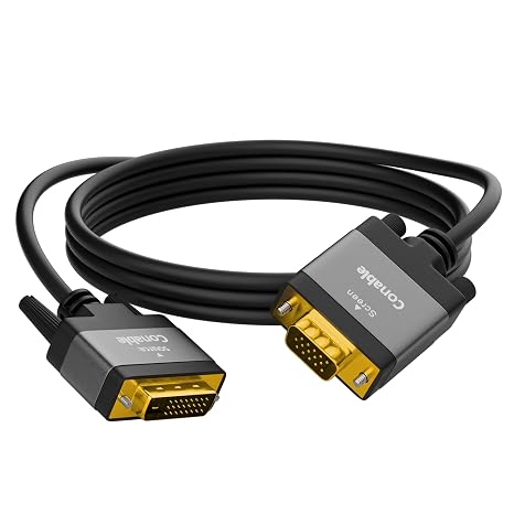 DVI to VGA Cable 6 FT, Uni-Directional DVI-D 24+1 to VGA Cord, Gold-Plated Connectors, 1080P Full HD for HDTV, PC, Host, Laptop, Monitor, Projector, Black Cable