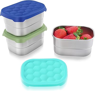 Small 1 CUP Stainless Steel Snack Containers for Kids | Easy Open Leak Proof Food Containers with Silicone Lids - Perfect Metal Toddler Lunch Box for Daycare and School 8oz