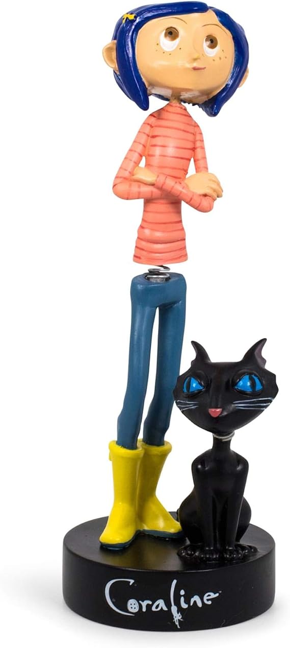Surreal Entertainment Coraline with Cat PVC Bobble Figure Statue | Collectible Bobblehead Action Figure, Desk Toy Accessories | Novelty Gifts for Home Office Decor | 6.5 Inches Tall