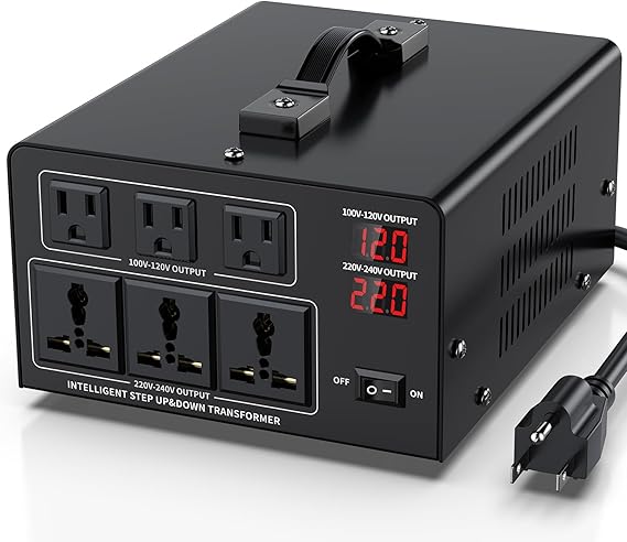6000W Voltage Converter Transformer Step Up 110V/120V to220V/240V or Step Down 220V to 110V AC Power Converte, Circuit Breaker Protection, 3 US sockets, 3 Universal sockets, LCD Display