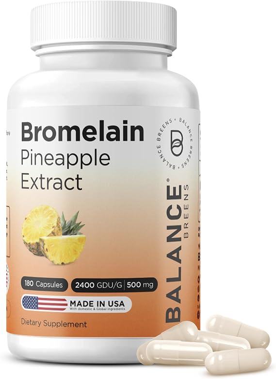 Balancebreens Bromelain 500mg, 2400 GDU Pineapple Enzyme, 180 Capsules