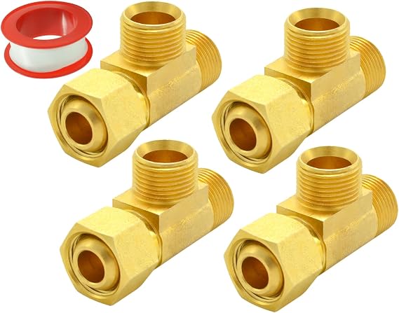 TT FLEX Brass Angle Stop Add-A-Tee Valve, 3/8 Inch Compression Inlet X 3/8 Inch Outlet, Pack of 4