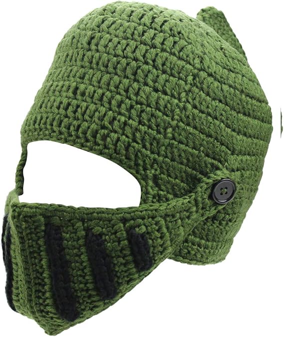 Mens Winter Crochet Knight Skull Slouchy Ski Beanie Removable Face Mask Cap Hat