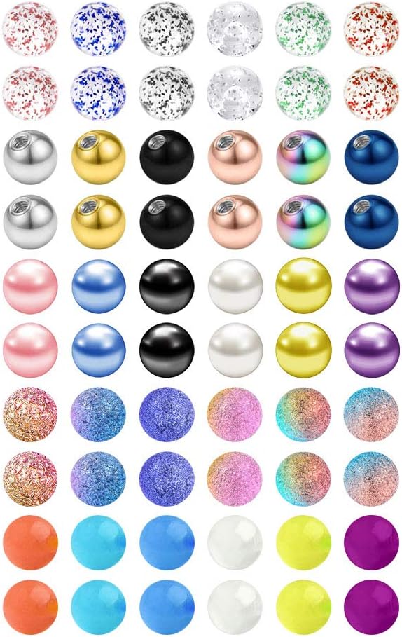 Mayhoop 16G 60Pcs Replacement Balls for Piercing Barbell Parts 3mm 3.5mm Stainless Steel & Clear Flexible Balls for Women Men