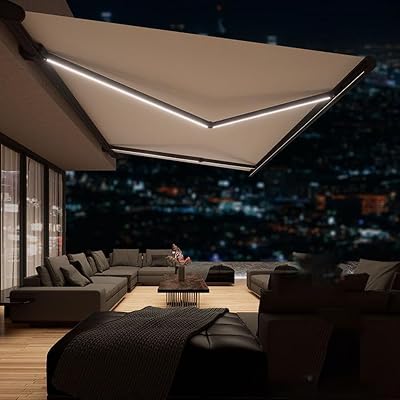 Electric Patio Retractable Awning with Lights, Window Door Sunshade Shelter - Quality 100% Deck Canopy Balcony for Courtyard, Shop,Gray,2X1.5M